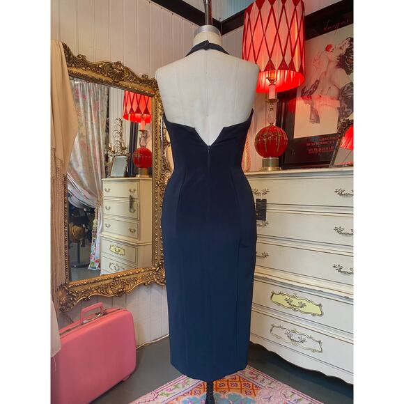 vintage 1990s halter neck black bandage dress lace up karen lucas hourglass body - Picture 9 of 10
